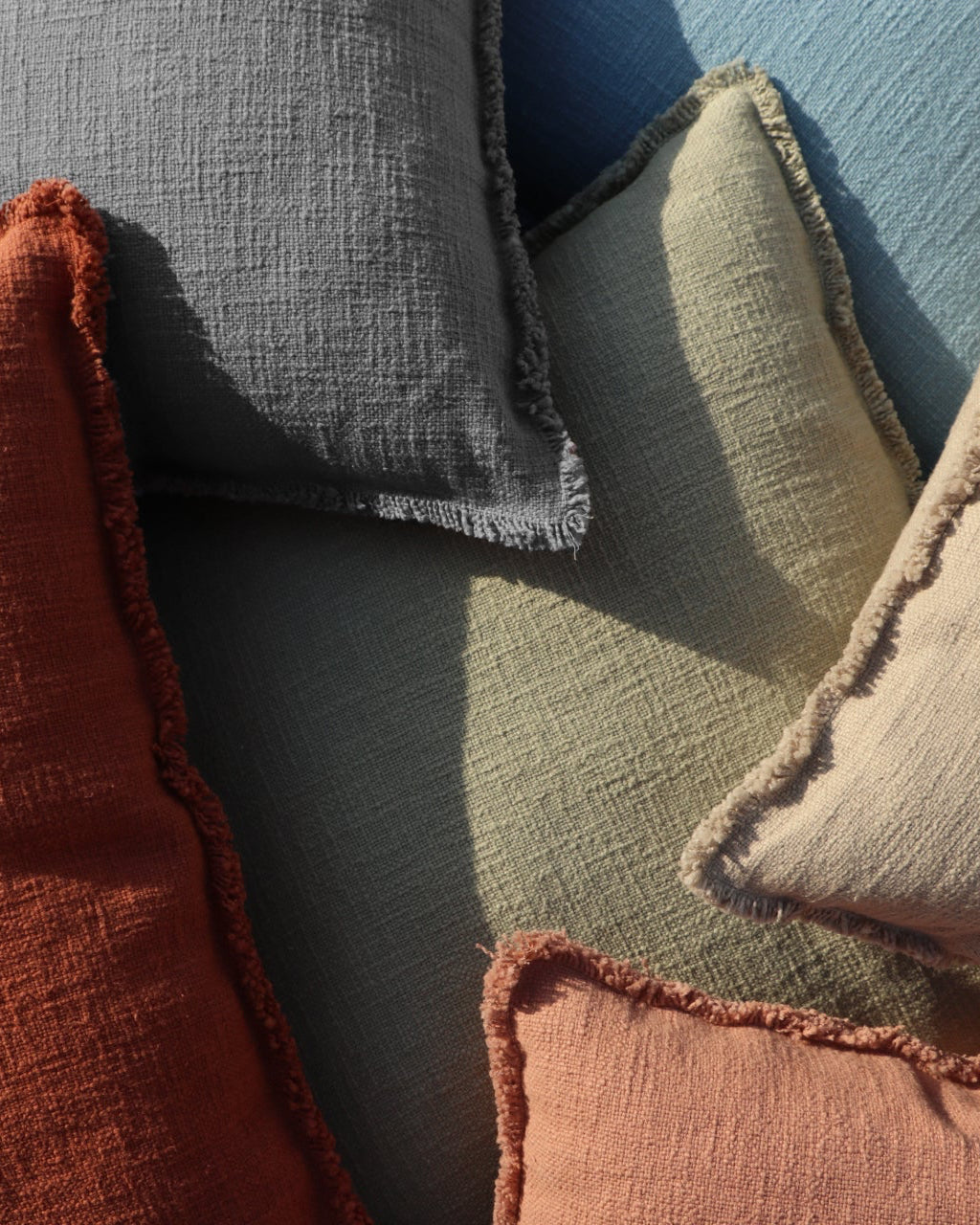 Organic Washed Cotton Lumbar Pillow Covers with Edge Fray