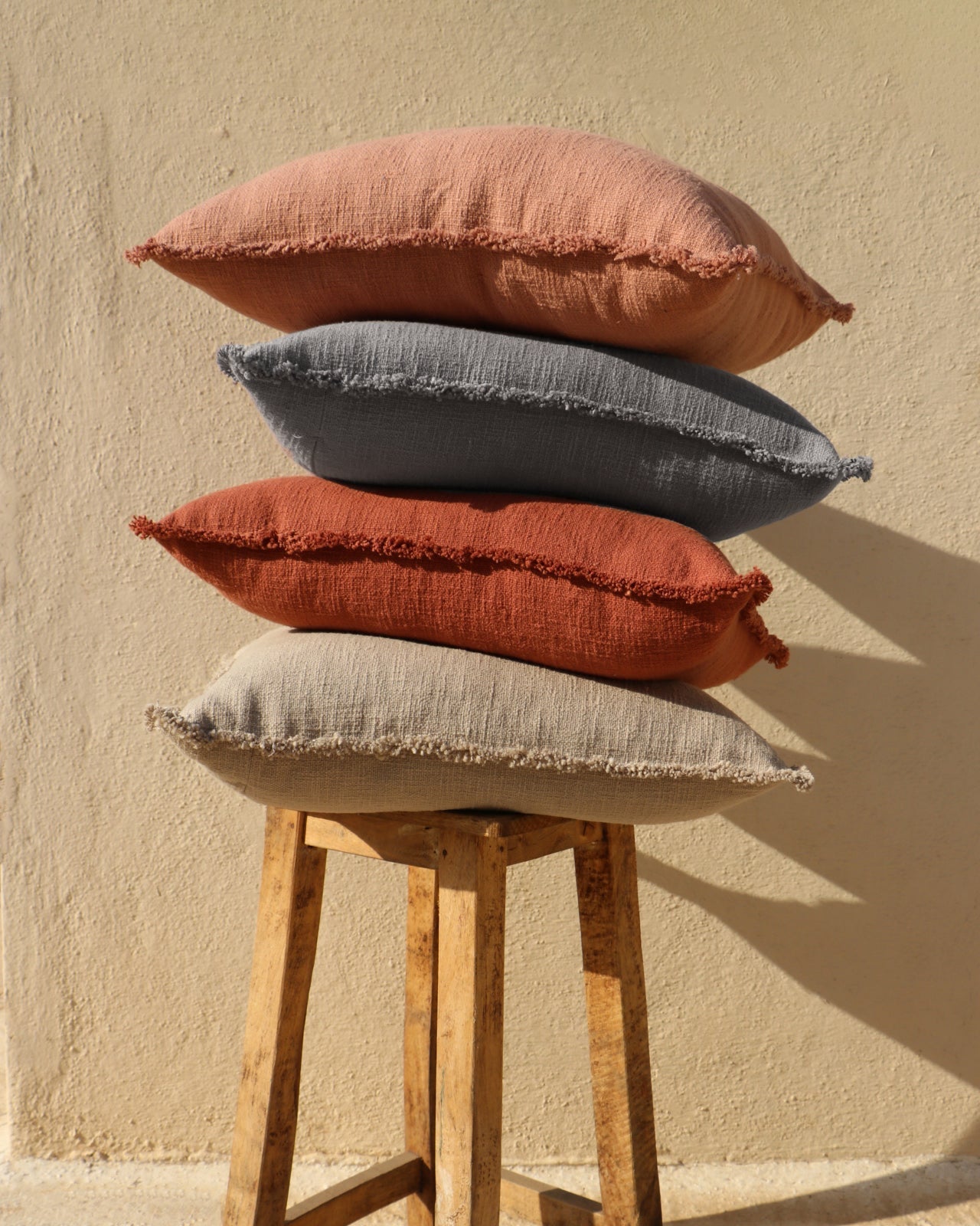 Organic Washed Cotton Lumbar Pillow Covers with Edge Fray