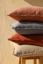 Organic Washed Cotton Throw Pillow Covers with Edge Fray