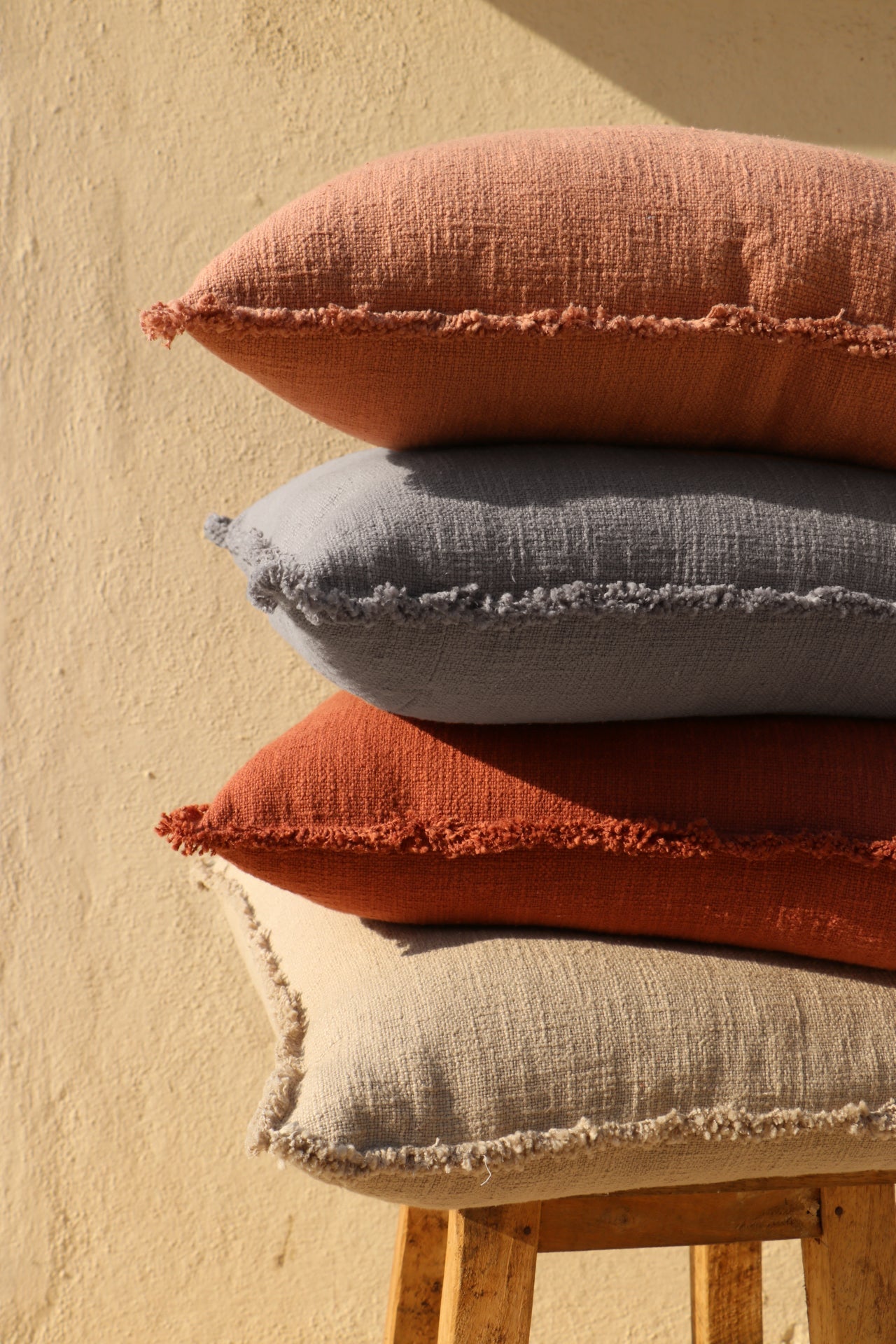 Organic Washed Cotton Throw Pillow Covers with Edge Fray
